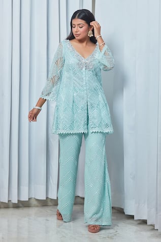 Saaj by Ankita Cutwork Embroidered Tunic & Bell Bottom Pant Set 