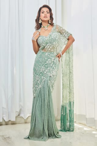 Saaj by Ankita Cutdana Embroidered Blouse & Pre-Draped Saree With Blouse 