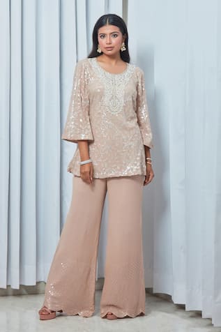 Saaj by Ankita Sequin Pearl Embroidered Tunic & Pant Set 