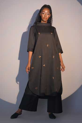 Taika By Poonam Bhagat Black Firefly Hand Embroidered Tunic 