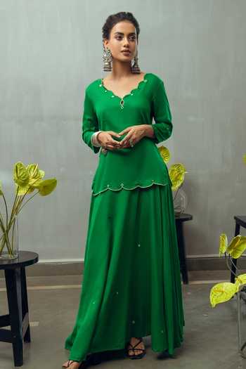 Gulaal Mirror Embroidered Green Top & Skirt Set 