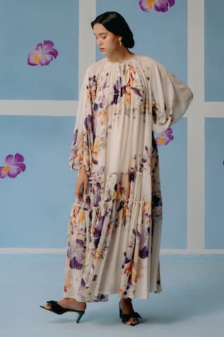 Uri By Mrunalini Rao Floral Print Tiered Maxi Dress 