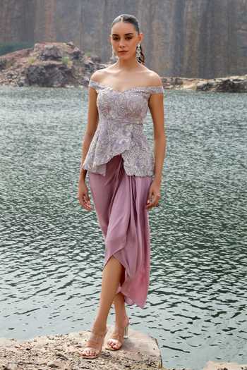 Label Moni K Dori Work Peplum Top & Dhoti Pant Set 