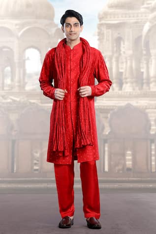 Char Chaand Red Sequin Bloom Embroidered Kurta Set 