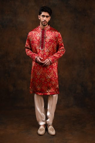 Char Chaand Red Ikat Print Kurta 