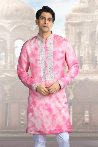 Char Chaand Mirror Embroidered Tie Dye Kurta 