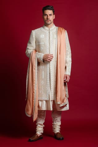 Char Chaand Geometric Mirror Embroidered Sherwani Set 