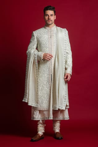 Char Chaand Floral Zari Embroidered Sherwani Set 