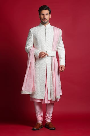 Char Chaand Floral Jaal Embroidered Sherwani Set 