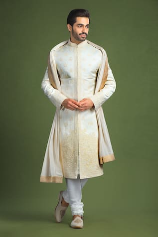 Char Chaand Floral Dori Embroidered Sherwani Set 