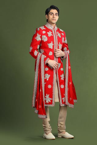 Char Chaand Floral Zardozi Embroidered Sherwani Set 