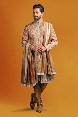 Char Chaand Paisley Print Zardozi Embroidered Sherwani Set 