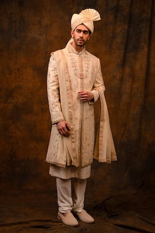 Char Chaand Floral Hand Embroidered Sherwani Set 