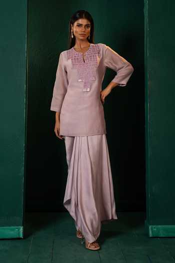 Oshi By Shikha Purple Sequin Embroidered Kurta & Dhoti Set 
