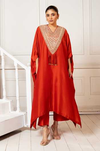 Oshi By Shikha Embroidered Yoke Kaftan & Pant Set 