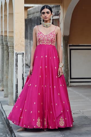 Ease Floral Butti Embroidered Anarkali With Dupatta 