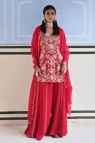 Ease Floral Jaal Work Kurta Sharara Set 