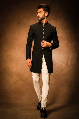 Char Chaand Obsidian Solid Sherwani 