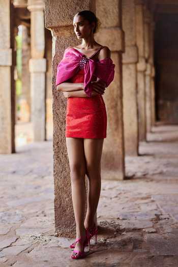 Itrh Asymmetric Red Mini Dress With Embellishments 