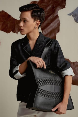 Black Handcrafted Leather Tote Bag 
