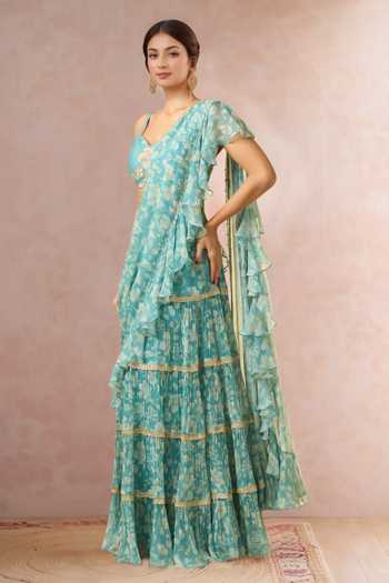 Paulmi And Harsh Floral Vine Print Pre-Draped Lehenga Saree 