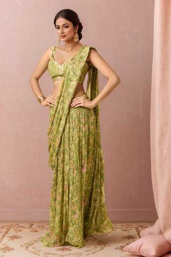 Paulmi And Harsh Floral Print Pleated Skirt Saree Set 