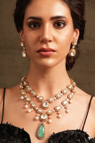 Polki Embellished Layered Necklace Set 