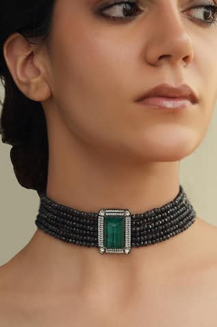 Geometric Motif Green Stone Choker 