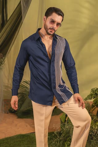 Runit Gupta Cutpipe Circle Embroidered Blue Shirt 