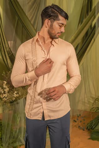 Runit Gupta Geometric Linear Cutpipe Embroidered Shirt 