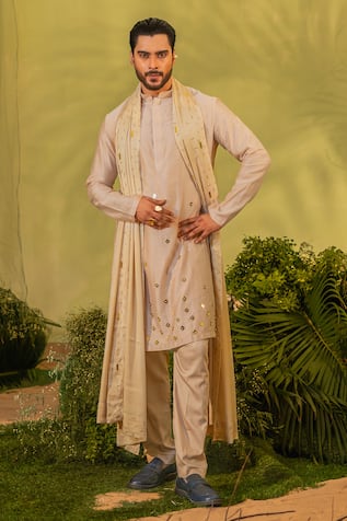 Runit Gupta Mirror Motif Chanderi Silk Kurta Set 