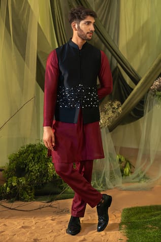 Runit Gupta Plain Long Kurta & Pant Set 