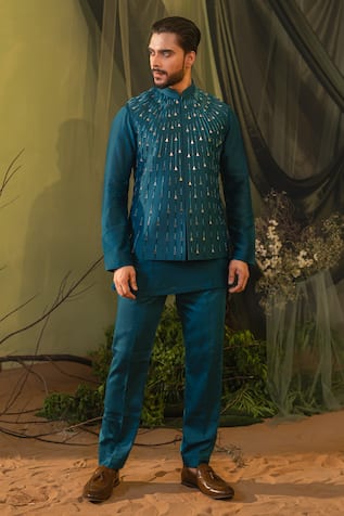 Runit Gupta Cobalt Blue Kurta & Pant Set 