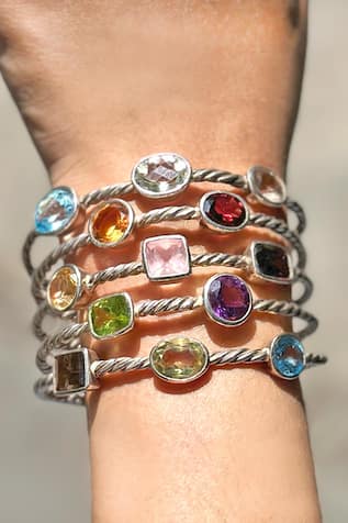 Multicolor Stone Embellished Cuff Bracelet 