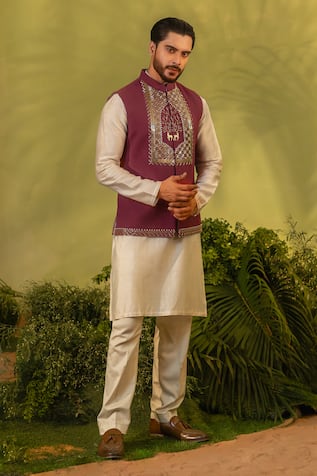 Runit Gupta Wine Embroidered Cutdana Bundi 