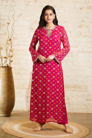 Sajeda A Lehry Muskaan Floral Print Kurta With Pant 