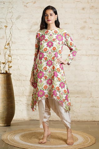 Sajeda A Lehry Nusrat Floral Print Tunic With Dhoti Pant 