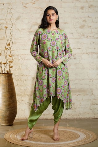 Sajeda A Lehry Nusrat Mirror Embroidered Tunic With Dhoti Pant 