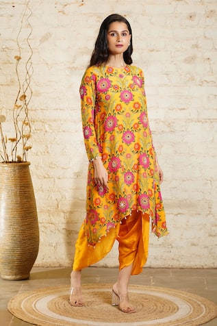 Sajeda A Lehry Nusrat Pearl Embroidered Tunic With Dhoti Pant 