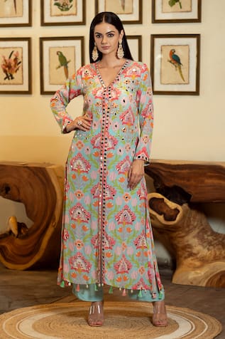 Sajeda A Lehry Samara Floral Print Kurta With Pant 