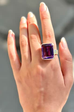 Geometric Amethyst Silver Ring 