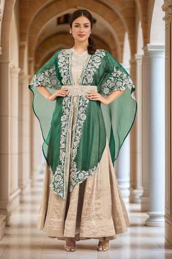 Prisho Floral Gota Embroidered Cape & Anarkali Set 