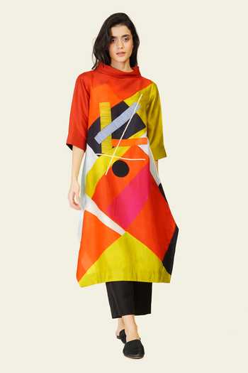 Taika By Poonam Bhagat Geometric Print Thread Embroidered Tunic 