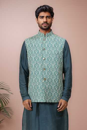 Ankita Shahabadi Floral Bead Embroidered Nehru Jacket 
