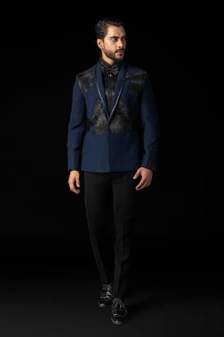 Navy Blue Leather Applique Tuxedo Set 