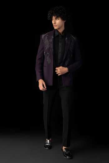 PAARSH Linear Embroidered Purple Tuxedo Set 