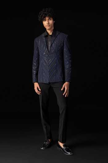 PAARSH Blue Cutdana Embroidered Tuxedo Set 
