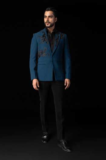 PAARSH Teal Applique Embroidered Blazer Set 