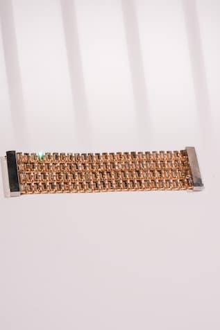 Gold Crystal Embellished Multi Row Bracelet 