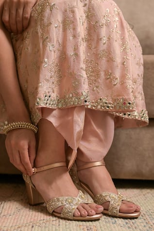Beige Zardozi Embroidered Heels 